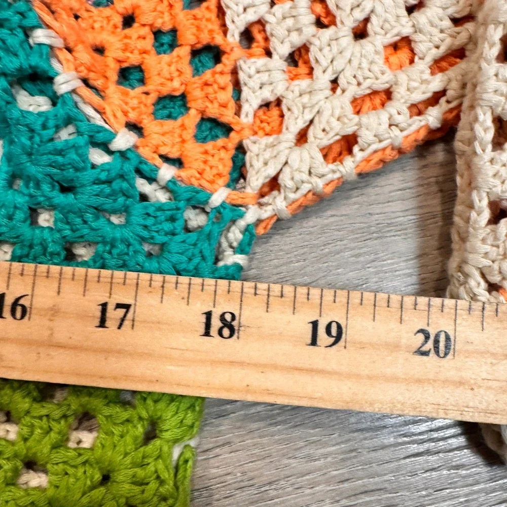 BiBi Crochet Patchwork Granny‎ Square Sweater V-Neck Multi-Color Boho Small S - Picture 5 of 6